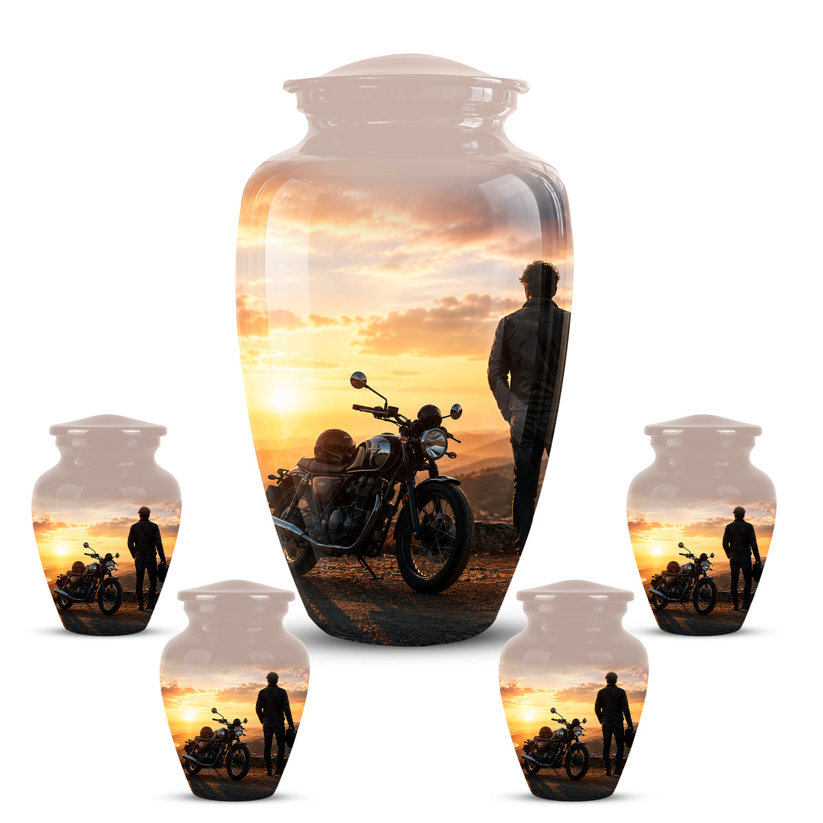 Custom Sunset Mountain Bike Rider Aluminum Urn – Hand Engraved