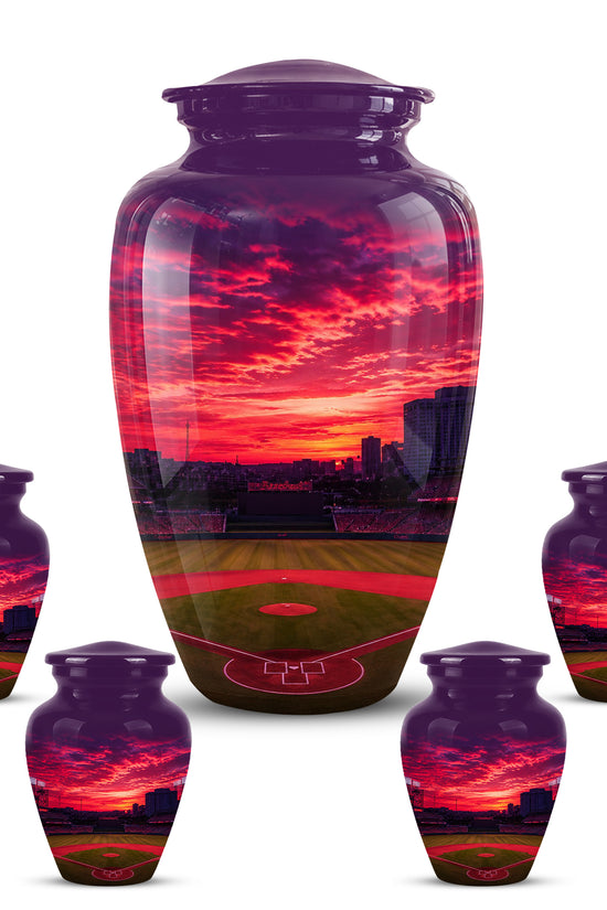 Sunset Baseball Ground Funeral Urn - Custom Burial Urns For Athletes Ashes