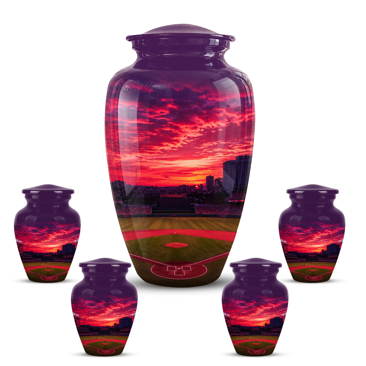Sunset Baseball Ground Funeral Urn - Custom Burial Urns For Athletes Ashes