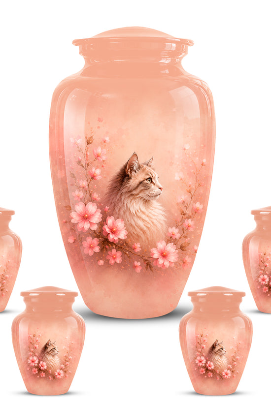 Personalized Pink Floral Cat Cremation Urn – Aluminum Pet Keepsake Urn