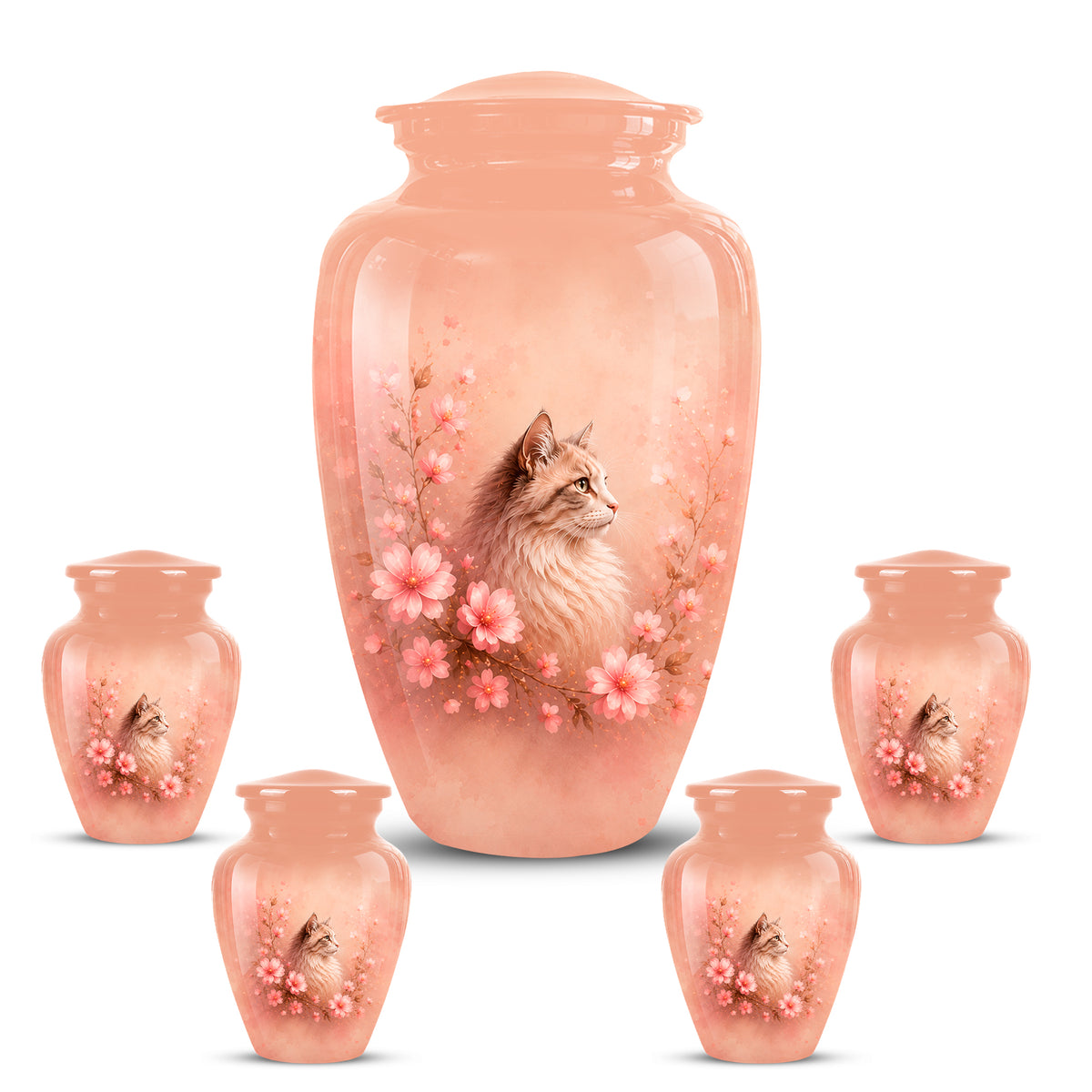 Personalized Pink Floral Cat Cremation Urn – Aluminum Pet Keepsake Urn