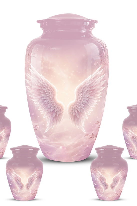 Pink Angle Wings Cremation Urn - Personalized Aluminum Funeral Urns For Mom