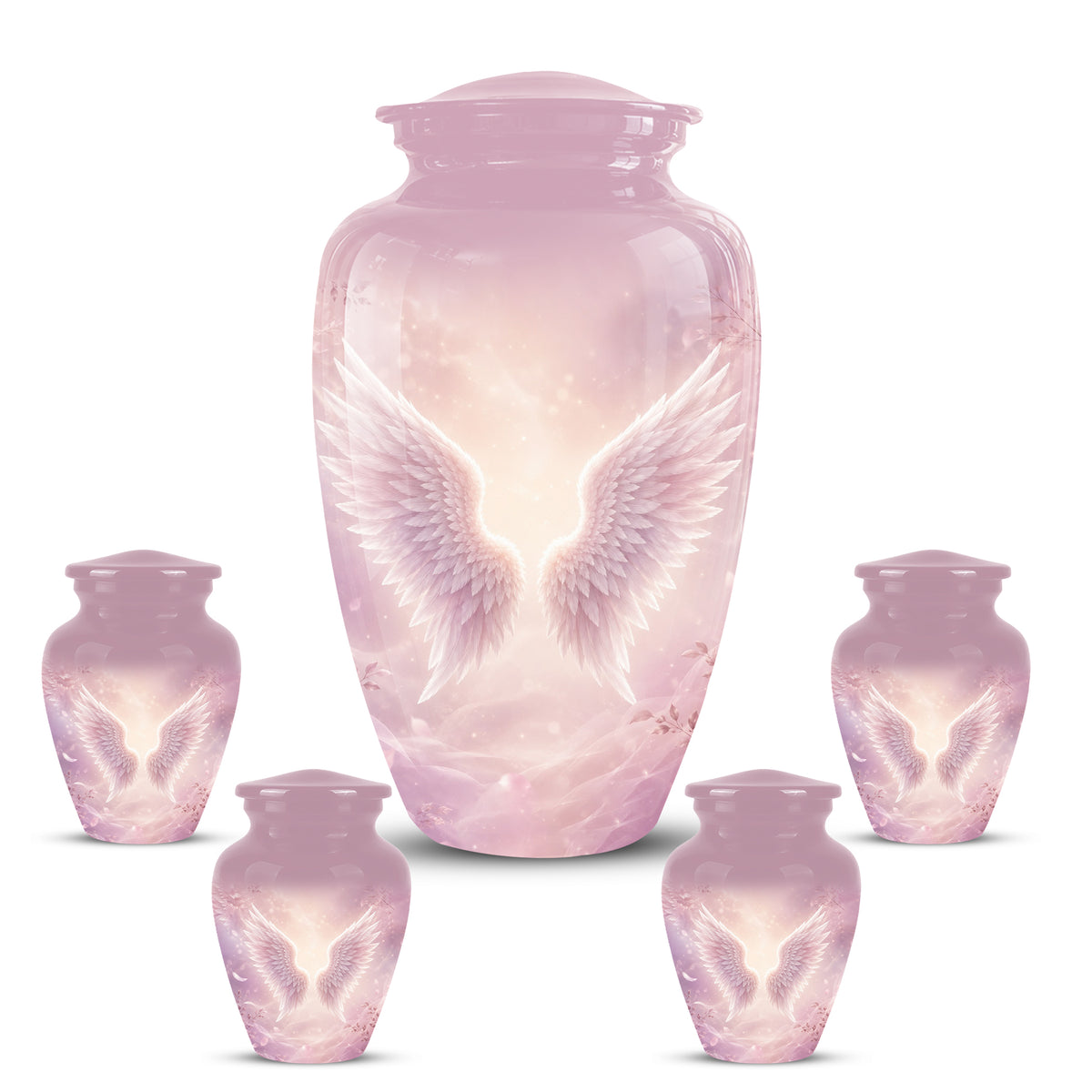 Pink Angle Wings Cremation Urn - Personalized Aluminum Funeral Urns For Mom