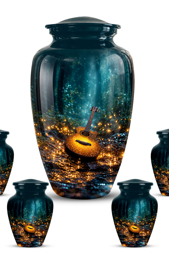 Lustrous Guitar Cremation Urn - Aluminum Memorial Urns For Music Lovers Ashes