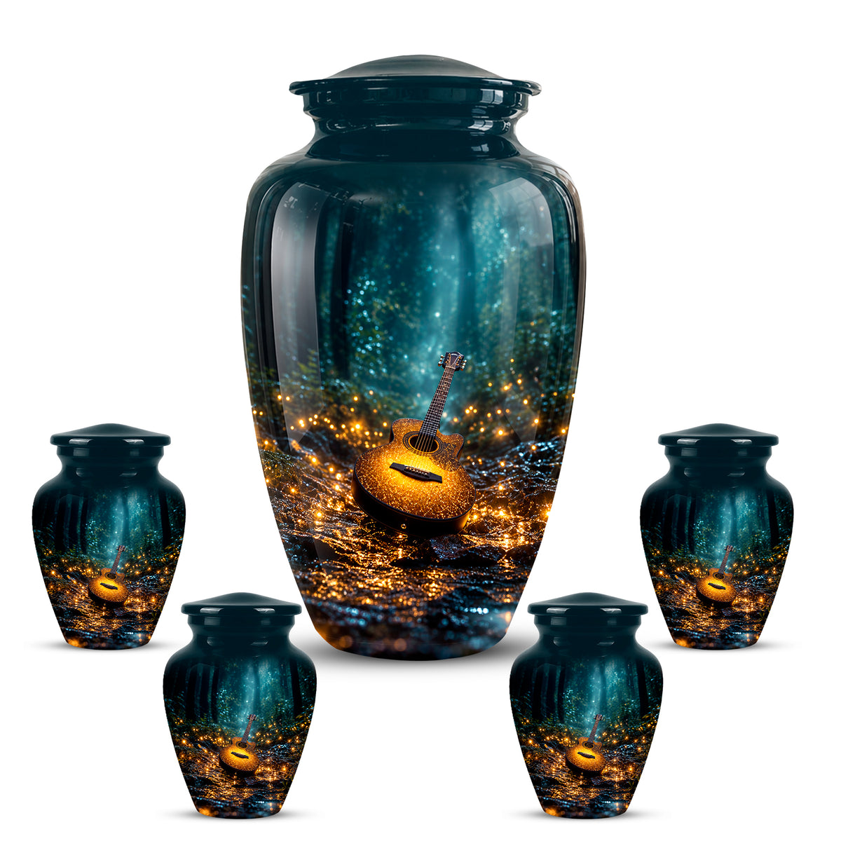 Lustrous Guitar Cremation Urn - Aluminum Memorial Urns For Music Lovers Ashes