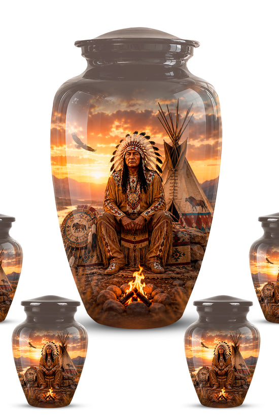 Personalized Native American Sunset Aluminum Cremation Urn For Human Ashes