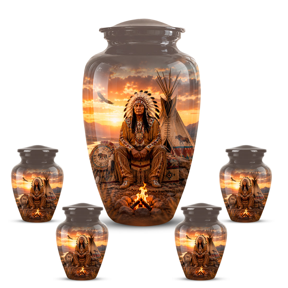 Personalized Native American Sunset Aluminum Cremation Urn For Human Ashes