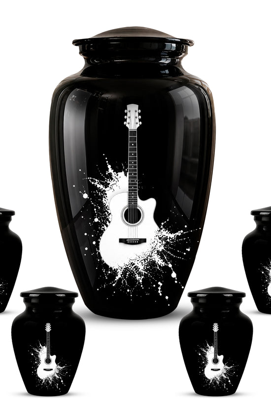 White Guitar Cremation Urn - Artistic Black Memorial Urns For Musicians