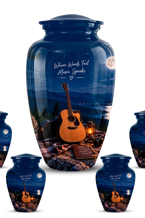 Personalized Starry Night Guitar Cremation Urn - Aluminum Moonlight Urns For Ashes
