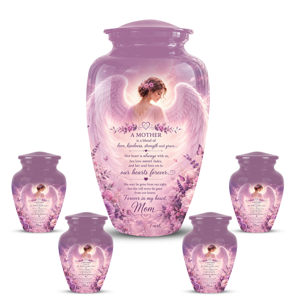 Pink Angel Mom Wings Cremation Urn - Custom Quotes Funeral Urns For Mom