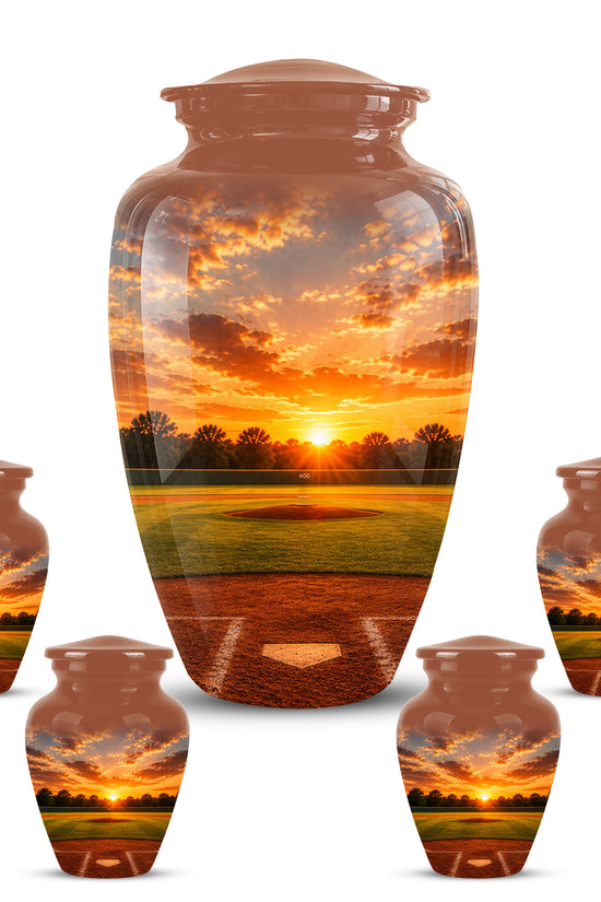 Beautiful Sunset Baseball Ground Scenic Urn - Custom Aluminum Urn For Athletes
