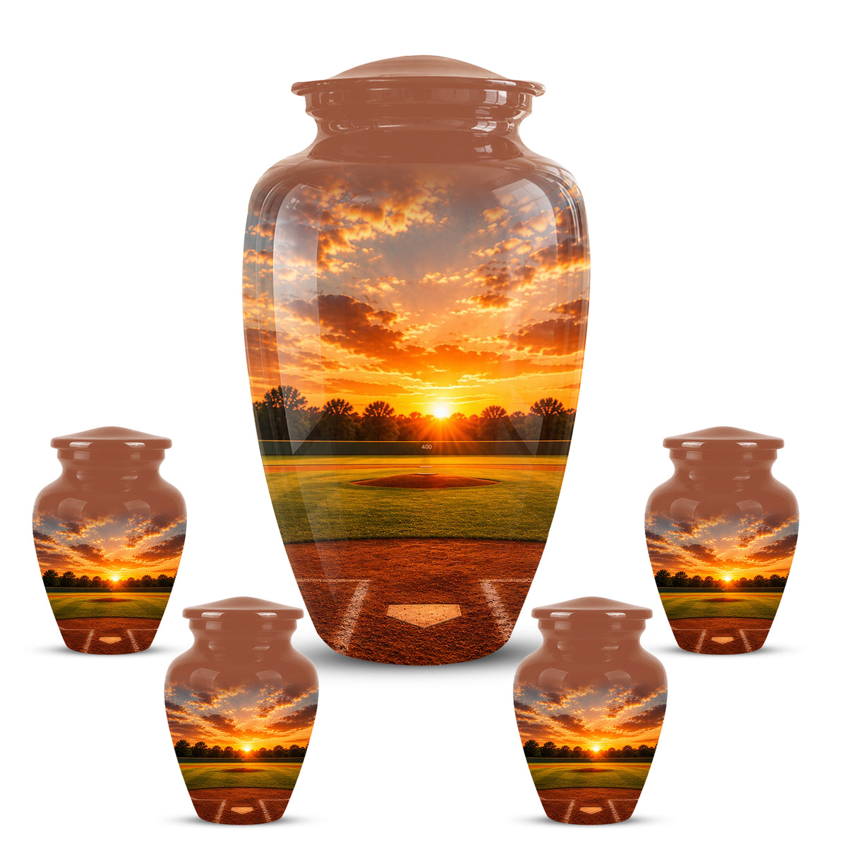 Beautiful Sunset Baseball Ground Scenic Urn - Custom Aluminum Urn For Athletes
