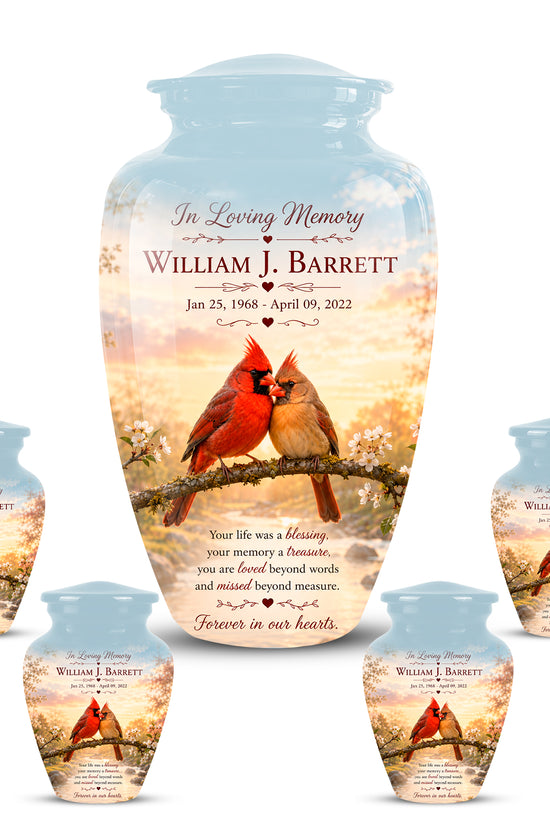 Cardinal Bird Pair Themed Cremation Urn - Bird Memorial Urn For Lovers