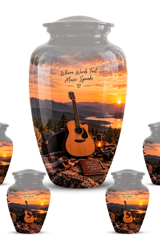 Guitar Quotes Cremation Urn For Ashes - Sunset Landscape Ashes Container