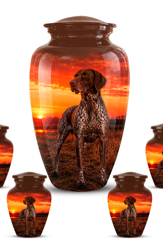 German Shorthaired Pointer Dog Cremation Urn - Sunset Pet Aluminum Urn