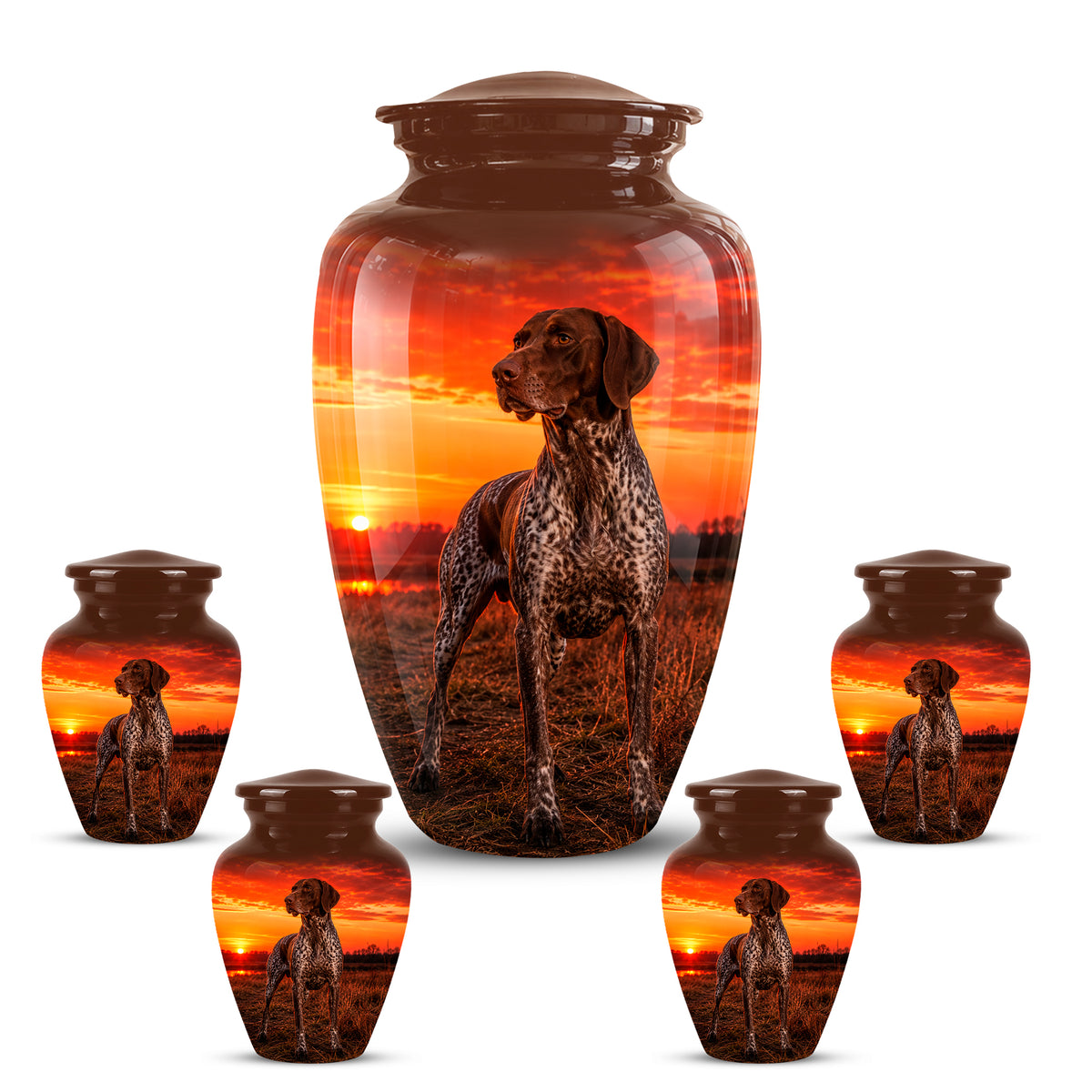German Shorthaired Pointer Dog Cremation Urn - Sunset Pet Aluminum Urn