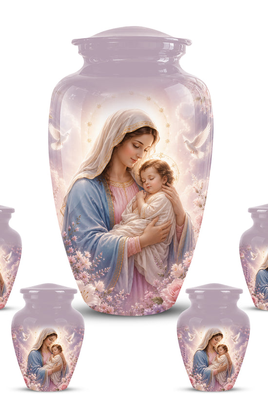 Heavenly Angel Mom With Child Urn - Purple Aluminum Urn For Women Ashes