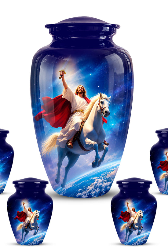 Divine Jesus & Horse Galaxy Aluminum Urn for Spiritual Human Ashes