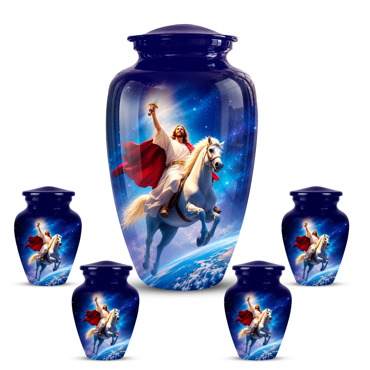 Divine Jesus & Horse Galaxy Aluminum Urn for Spiritual Human Ashes