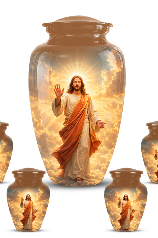 Jesus in Heavenly Clouds Memorial Urn – Personalized Religious Ashes Urn