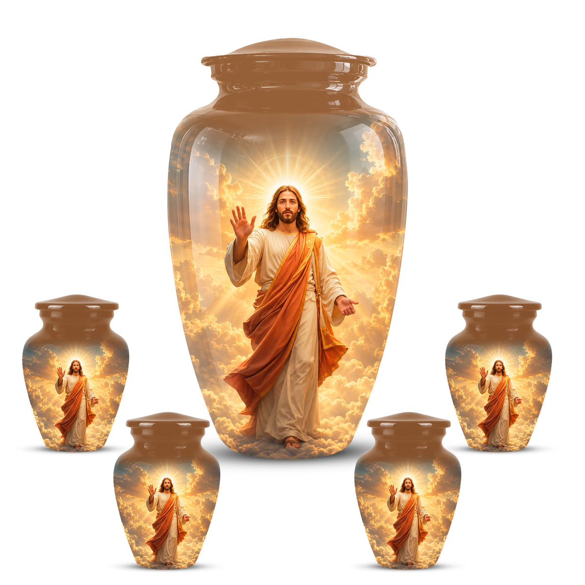 Jesus in Heavenly Clouds Memorial Urn – Personalized Religious Ashes Urn