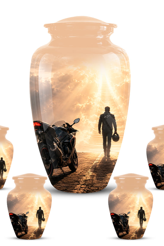 Heavenly Stairs & Rider Urn - Motorbike Cremation Urns For Biker Ashes