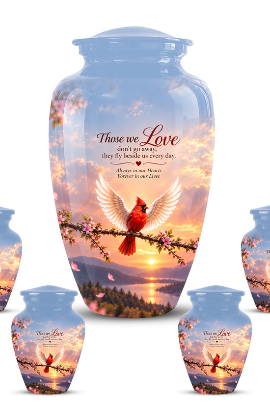 Red Cardinal Bird With Angel Wings Urn - Custom Quotes Aluminum Memorial Urns
