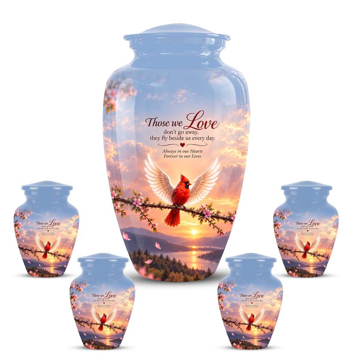 Red Cardinal Bird With Angel Wings Urn - Custom Quotes Aluminum Memorial Urns