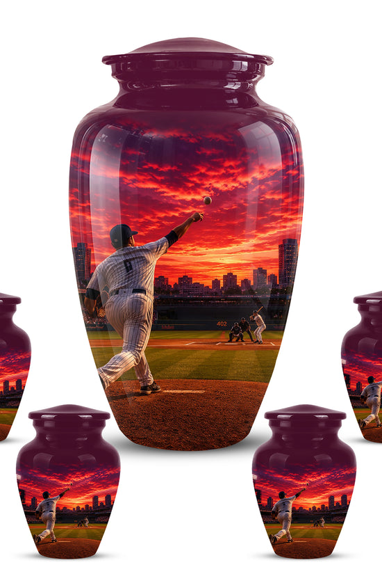 Personalized Sunset Stadium Baseball Cremation Urn For Pitcher's Ashes