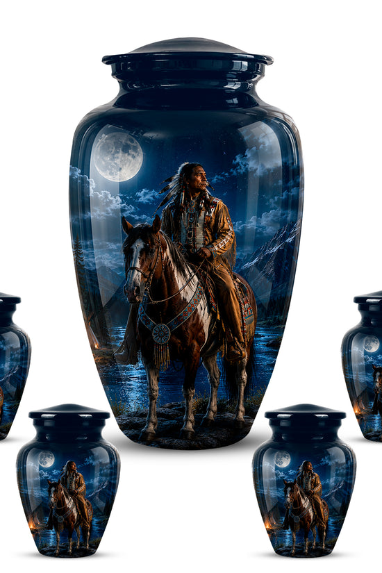 Native American Horse Urn for Adult Ashes – 10" Blue Forest Urns For Ashes