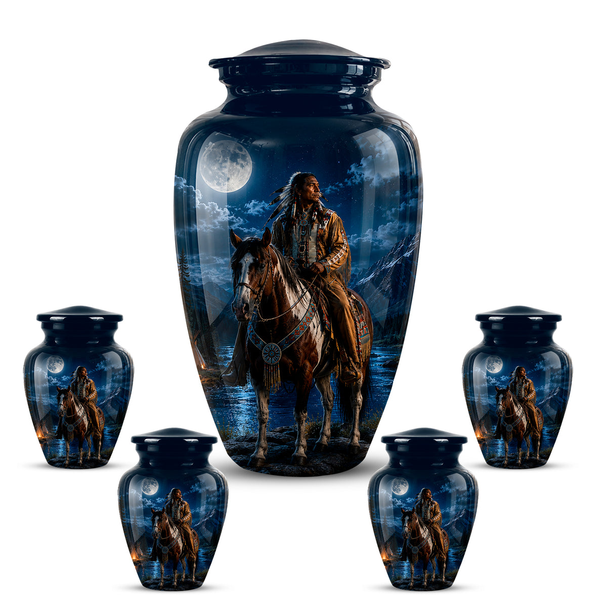 Native American Horse Urn for Adult Ashes – 10" Blue Forest Urns For Ashes