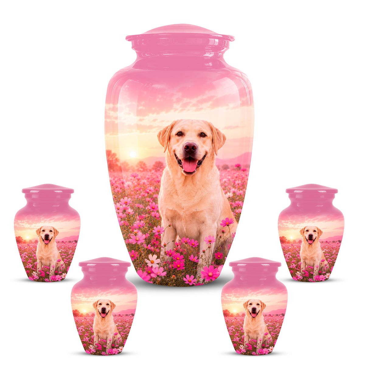 Personalized Golden Retriever Memorial Urn – Custom Pink Photo Keepsake