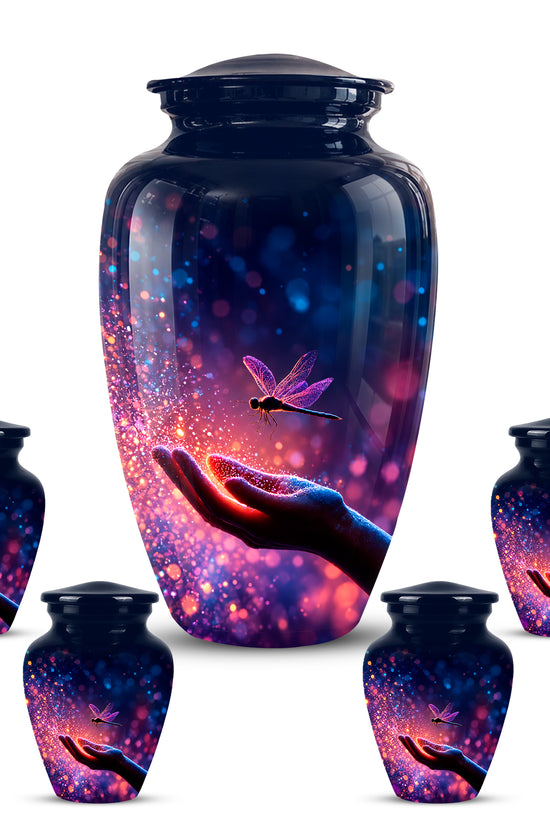 Blue Serene Dragonfly Cremation Urn - Majestic Human Hand Ashes Container