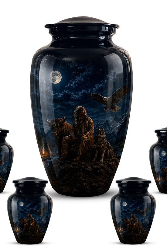 Personalized Native American Urn For Ashes With Tribal Memorial Artwork