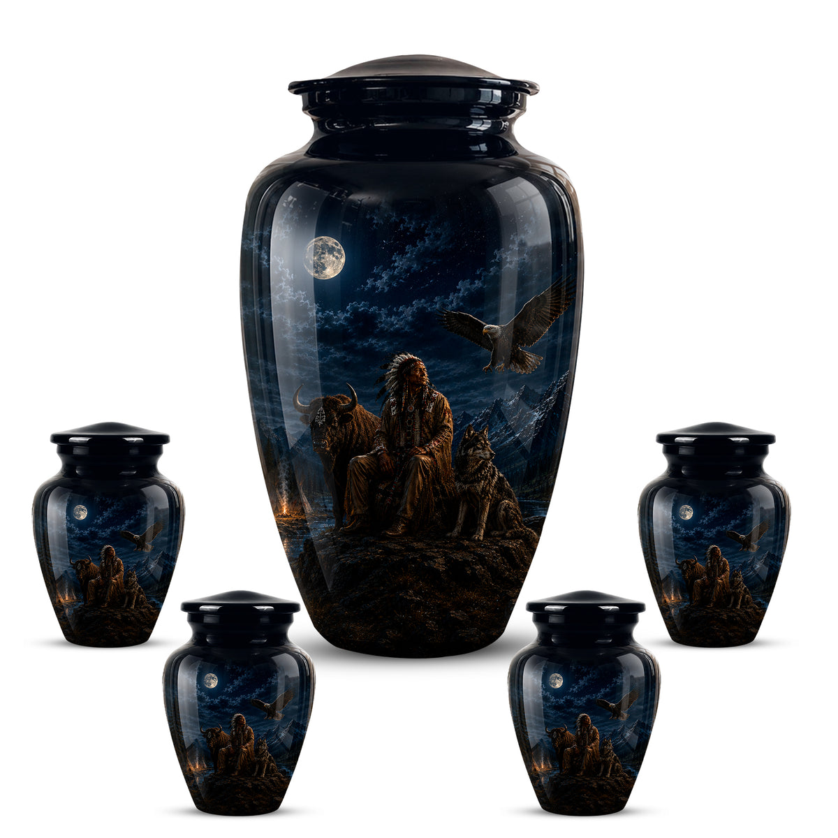 Personalized Native American Urn For Ashes With Tribal Memorial Artwork