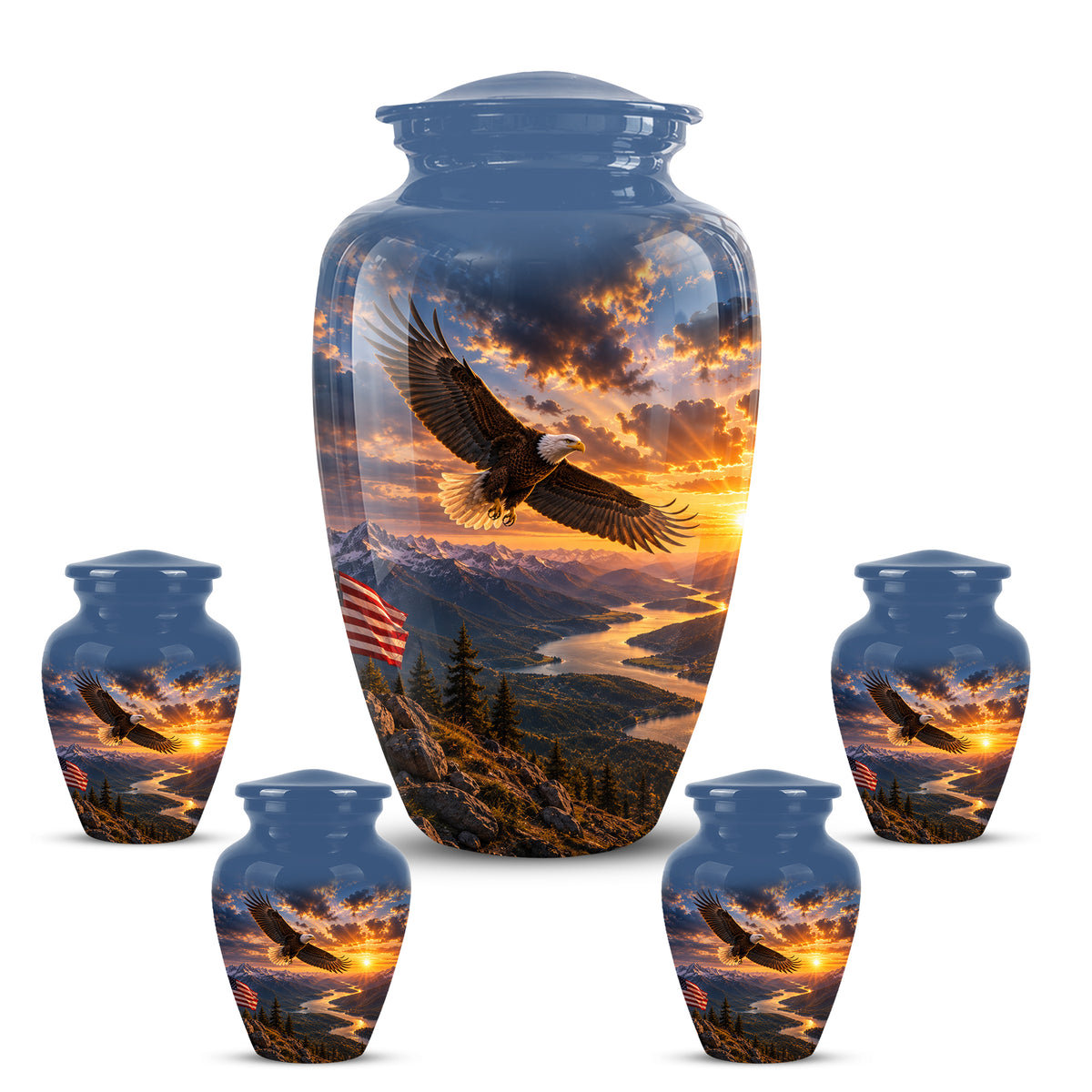 Sunset Eagle Funeral Urn - Blue Custom Aluminum Urns For Human Ashes