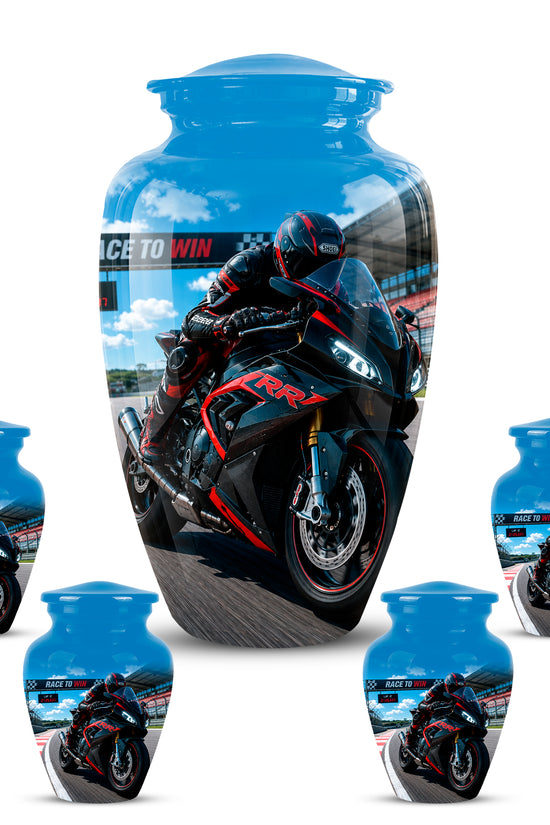 Personalized Motorcycle Rider Cremation Urn – Racing Bike Memorial Tribute