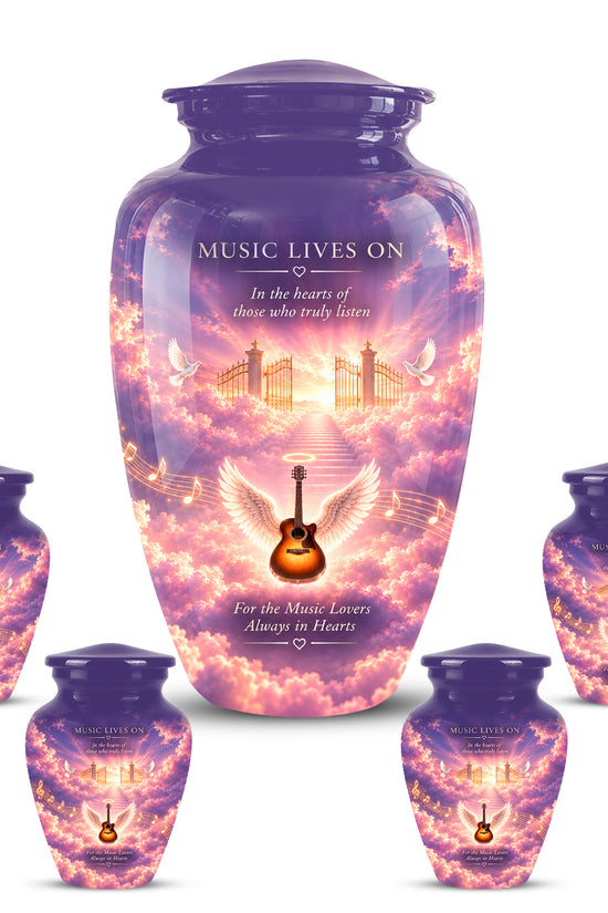Heaven Gate Angel Wings Guitar Urn - Memorial Urn For Ashes For Music Lovers