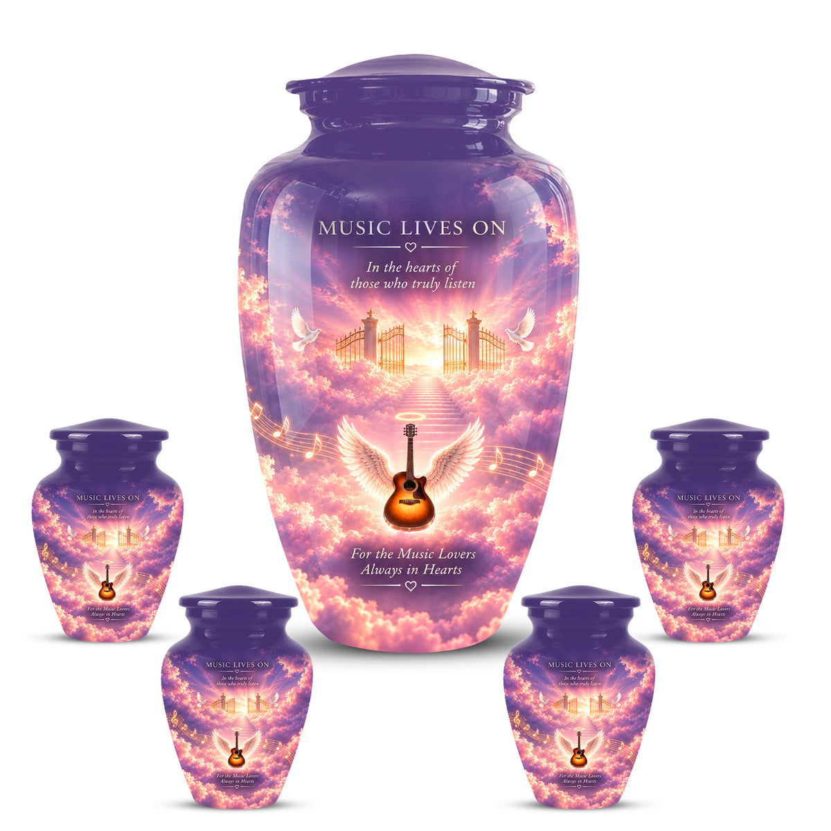 Heaven Gate Angel Wings Guitar Urn - Memorial Urn For Ashes For Music Lovers