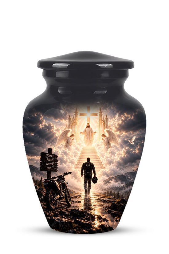 Bike Rider In Heaven Memorial Urn - Jesus & Angels Heaven Stairs Urns