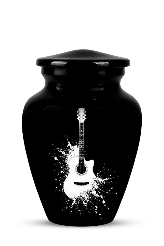 White Guitar Cremation Urn - Artistic Black Memorial Urns For Musicians