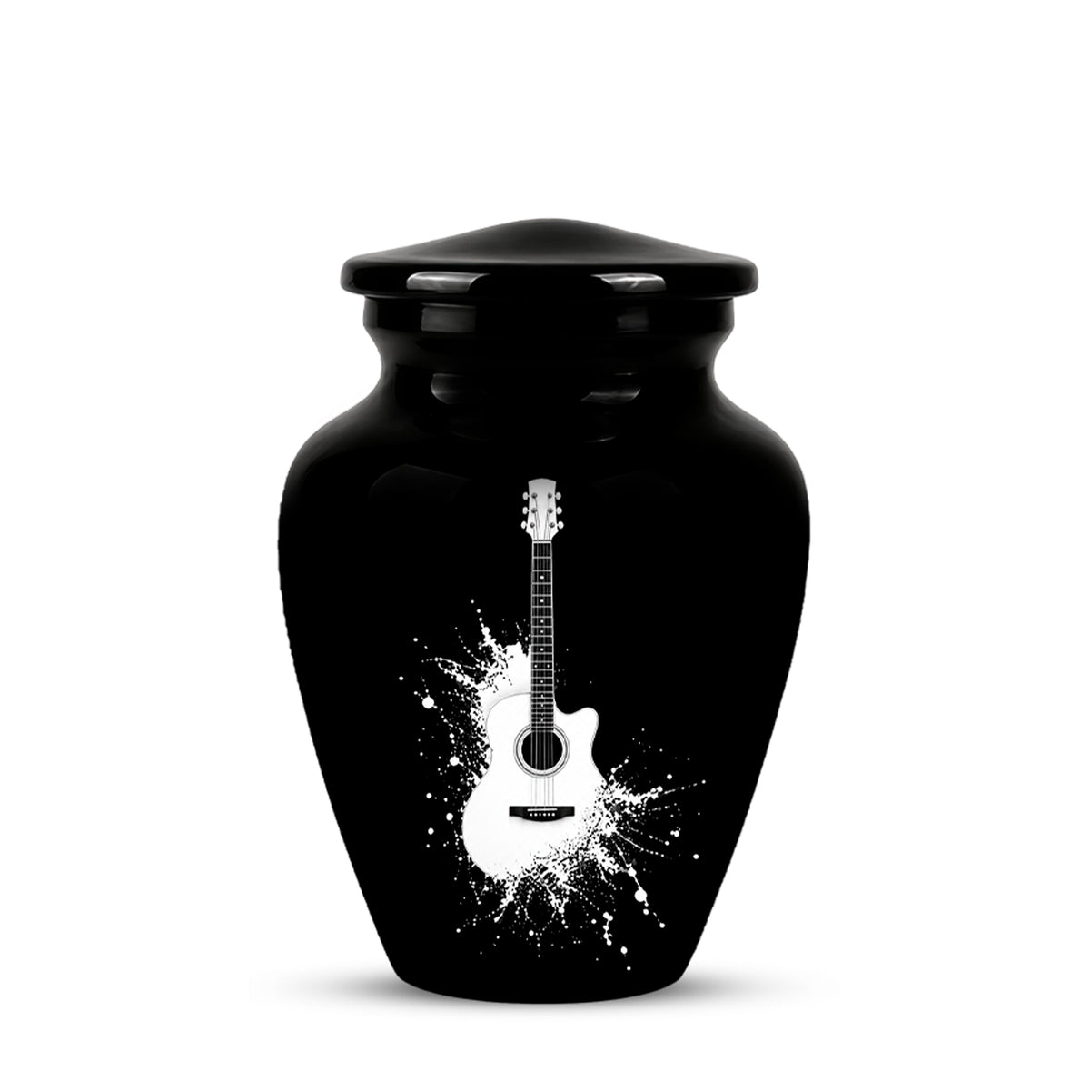 White Guitar Cremation Urn - Artistic Black Memorial Urns For Musicians