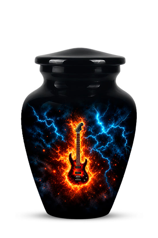 Majestic Thunder & Fire Guitar Cremation Urn - Black Funeral Urns For Ashes