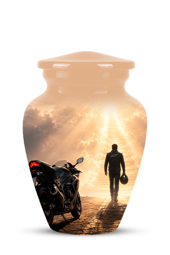Heavenly Stairs & Rider Urn - Motorbike Cremation Urns For Biker Ashes