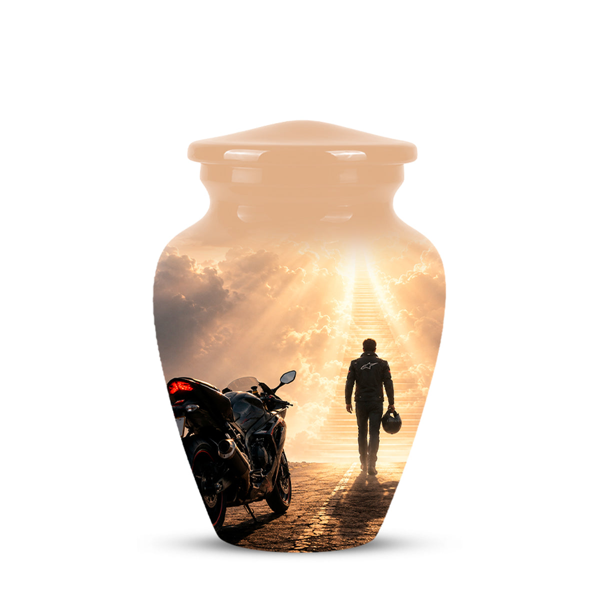 Heavenly Stairs & Rider Urn - Motorbike Cremation Urns For Biker Ashes
