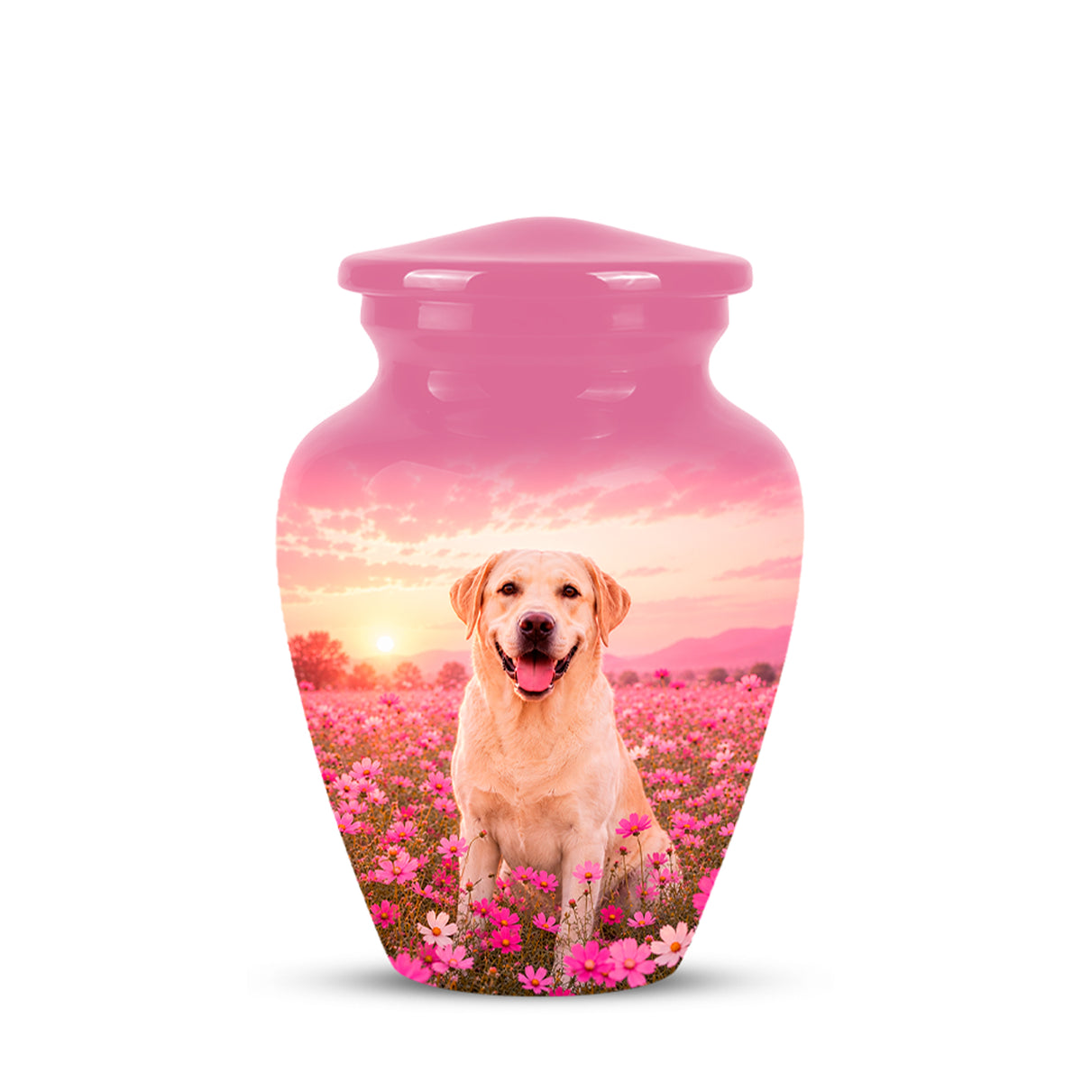 Personalized Golden Retriever Memorial Urn – Custom Pink Photo Keepsake
