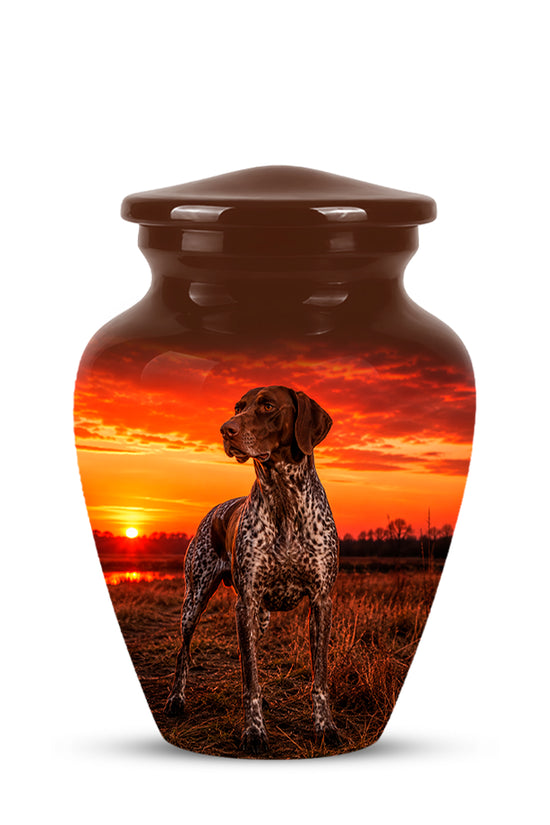 German Shorthaired Pointer Dog Cremation Urn - Sunset Pet Aluminum Urn