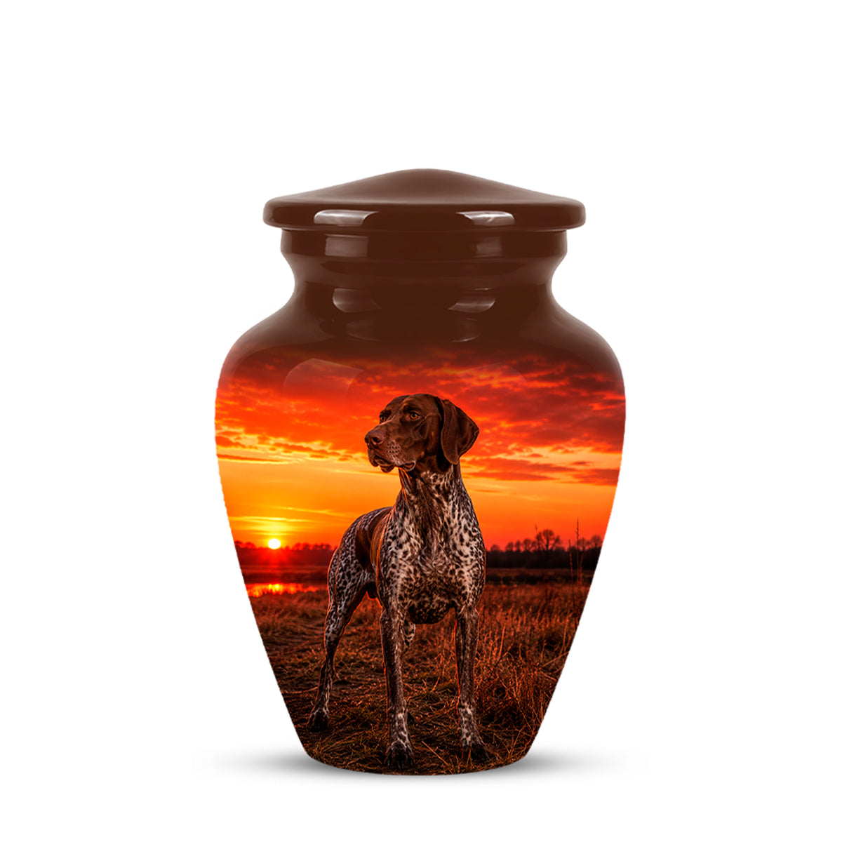 German Shorthaired Pointer Dog Cremation Urn - Sunset Pet Aluminum Urn