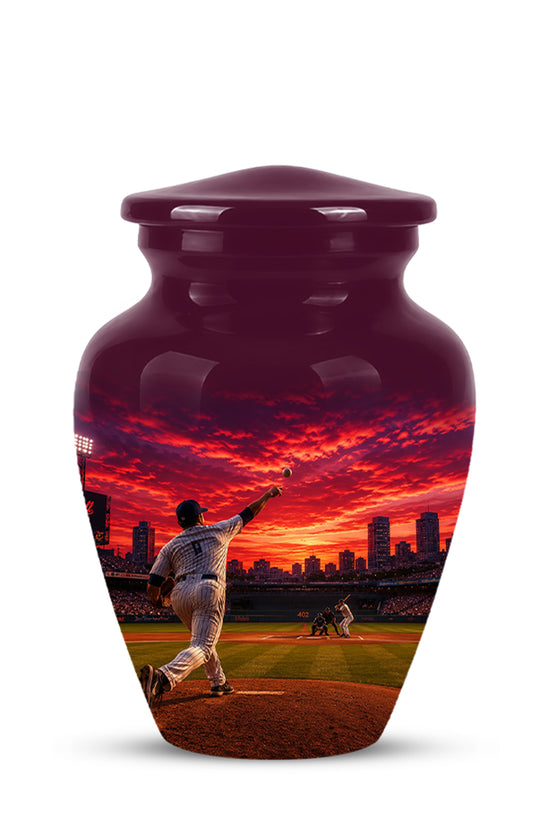 Personalized Sunset Stadium Baseball Cremation Urn For Pitcher's Ashes
