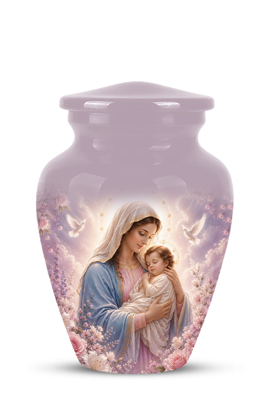 Heavenly Angel Mom With Child Urn - Purple Aluminum Urn For Women Ashes